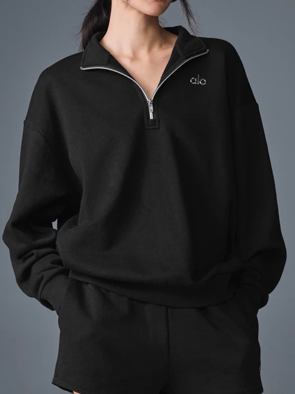ALO Yoga Black Half-Zip Pullover Sweatshirt - Picture 4 of 9